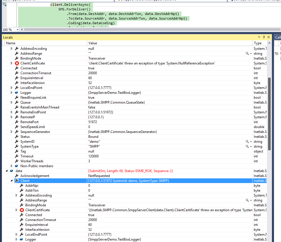 exception details